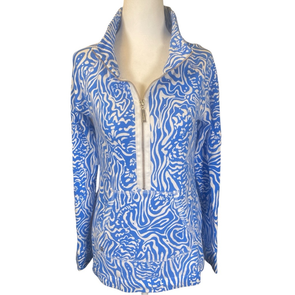 Lilly Pulitzer Top Women’s Small Blue Skipper Popover Summer Coastal Resort Zip